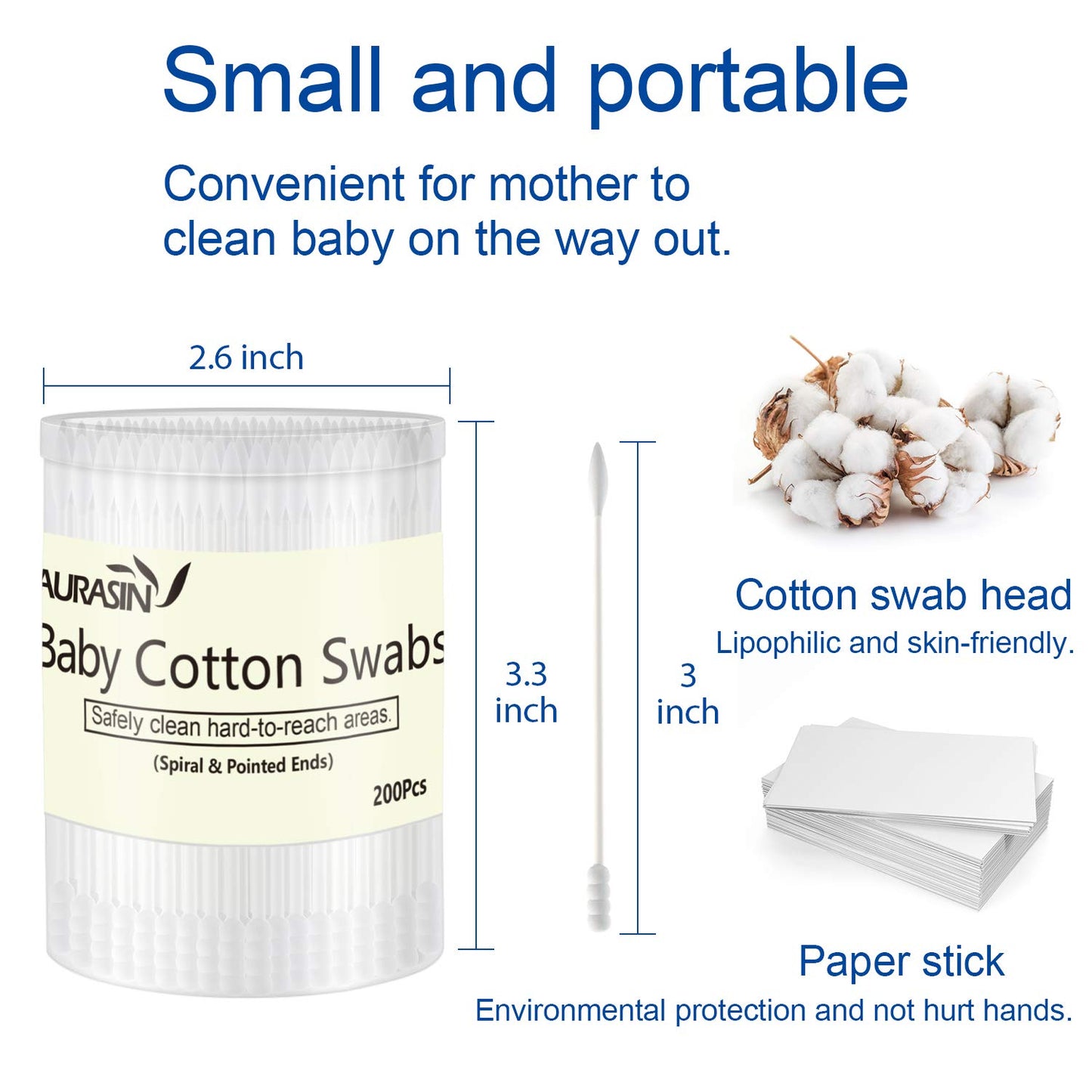 Baby Cotton Swabs, Paper Sticks Cotton Buds For Baby Ear Nose Clean-200Pcs(Spiral And Pointed)