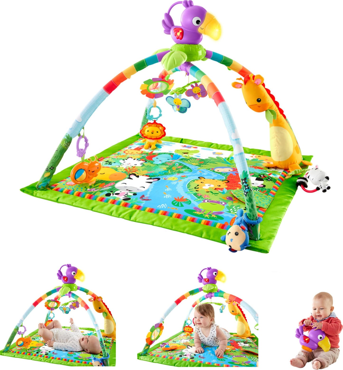 Fisher-Price Baby Playmat Rainforest Music & Lights Deluxe Gym With 10+ Activities & Toys For Developmental Play For Newborns Ag