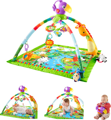 Fisher-Price Baby Playmat Rainforest Music & Lights Deluxe Gym With 10+ Activities & Toys For Developmental Play For Newborns Ag