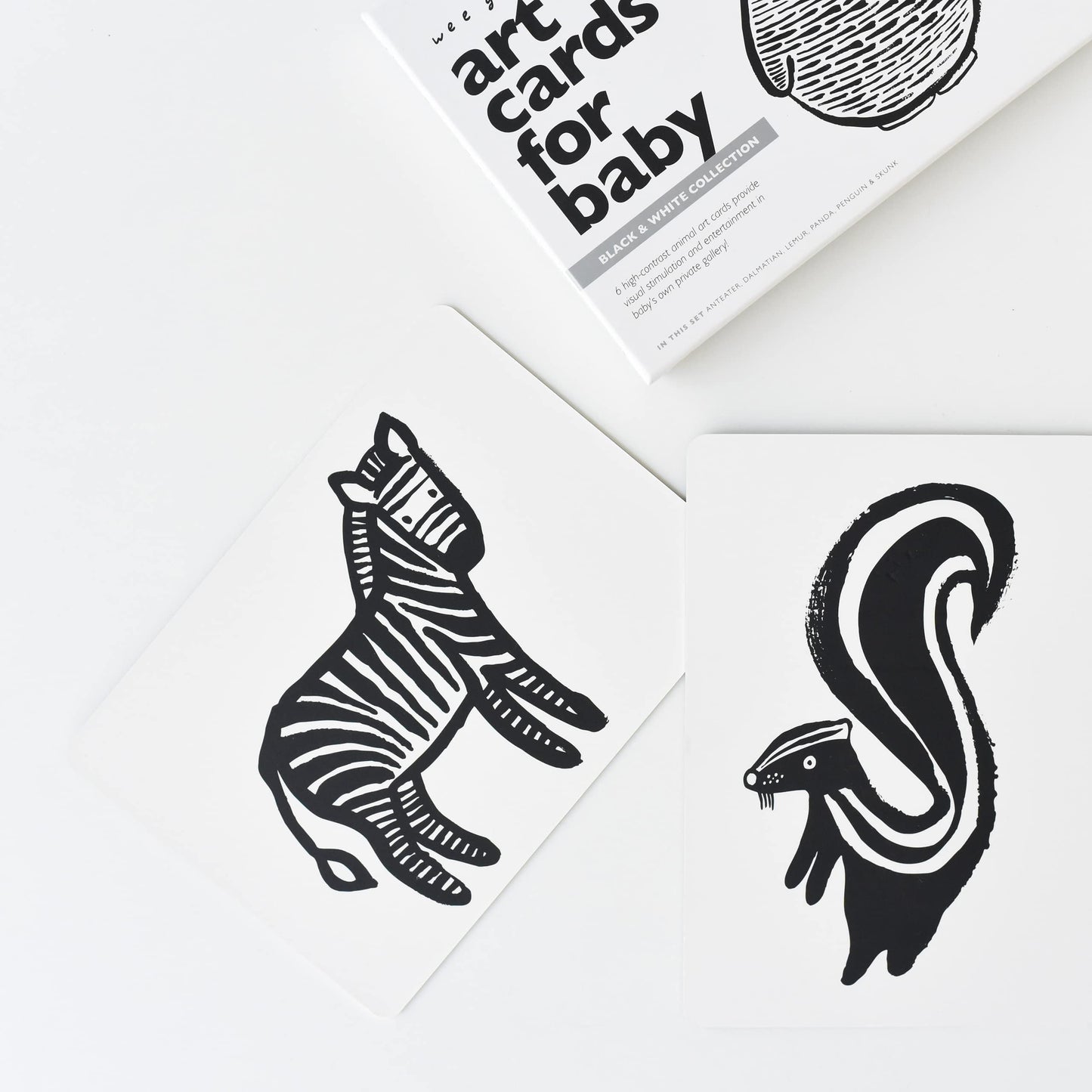 Wee Gallery Black and White Art Flash Cards for Babies, High Contrast Educational Animal Picture Cards, Baby Visual Stimulation,