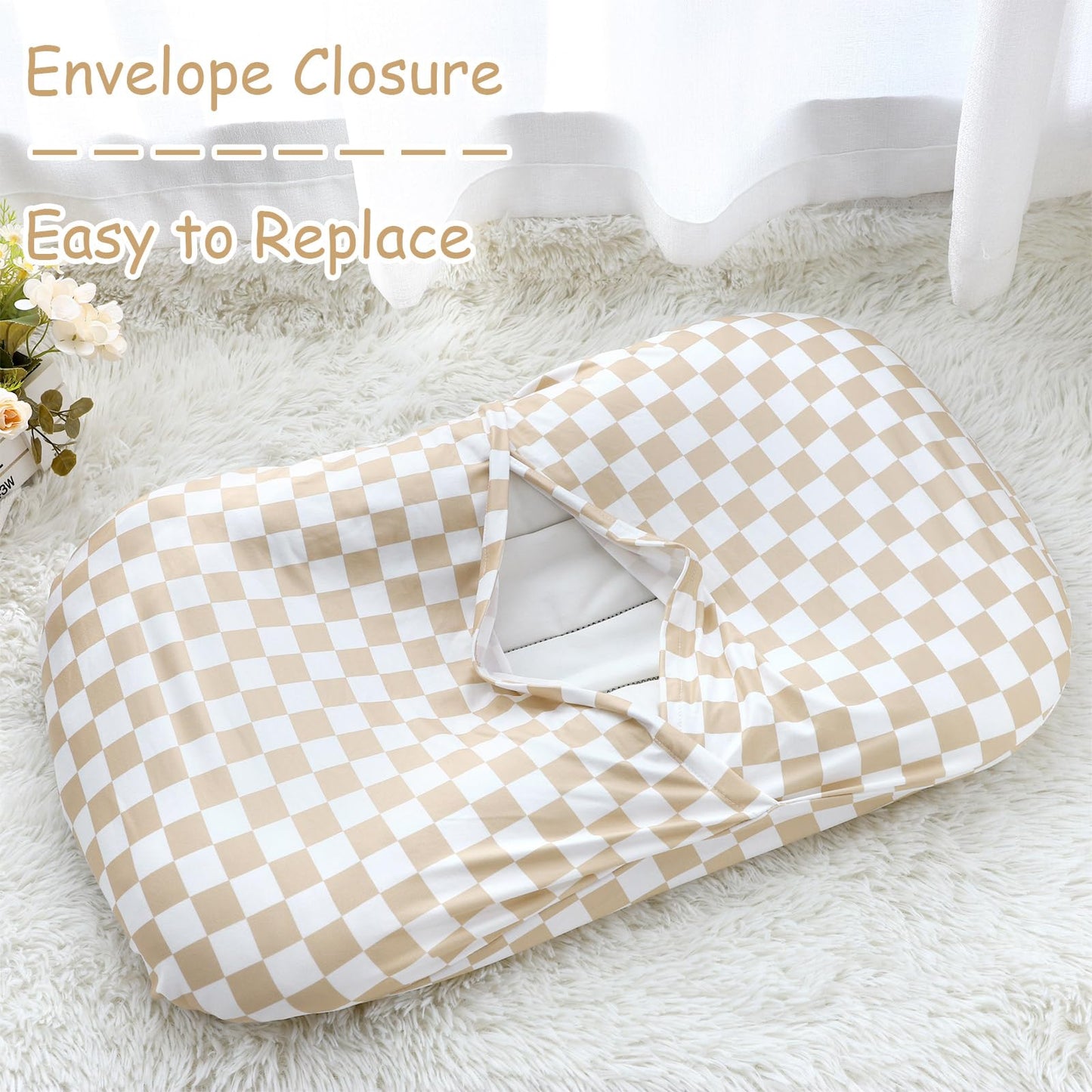 Dilimi Baby Lounger Cover For Boys And Girls, Removable Cover Ultra Soft Comfortable Lounger Slipcover, Light Brown Checkerboard