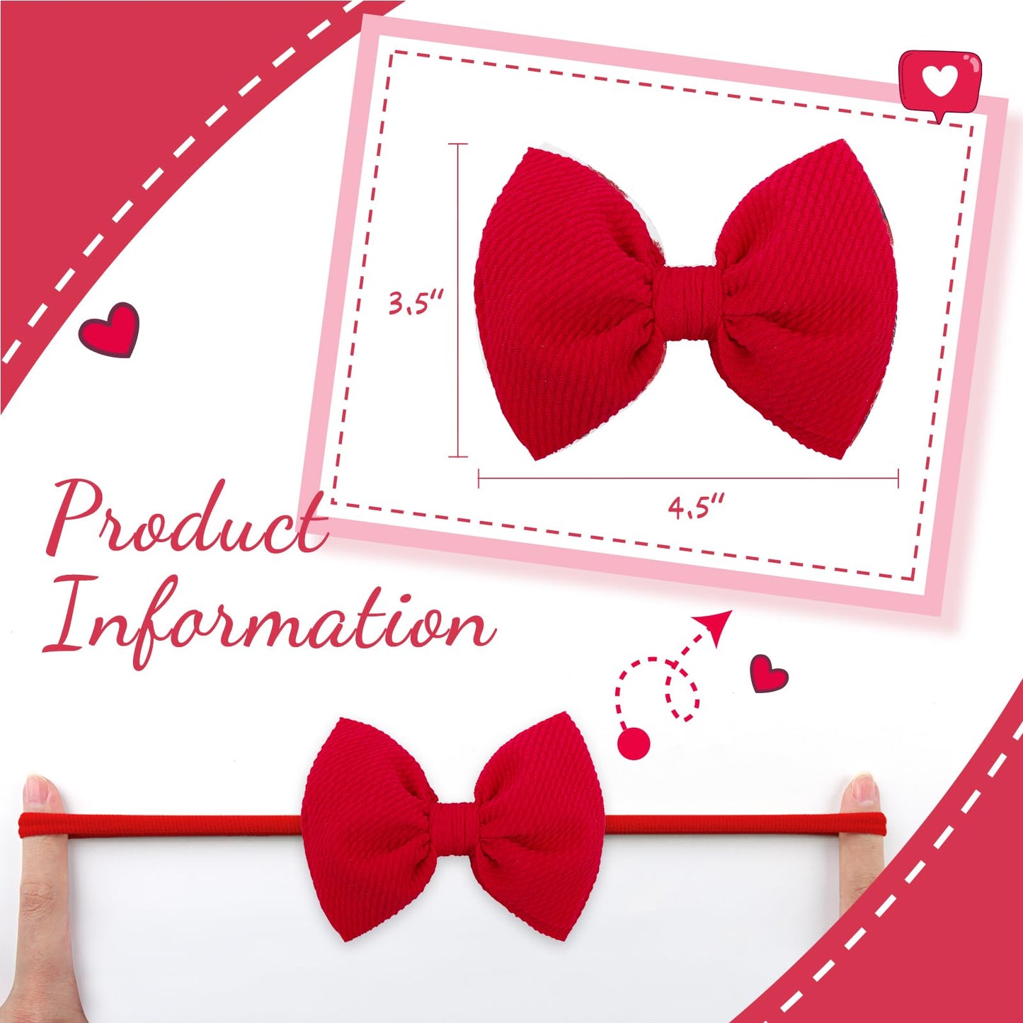 Yanjie Valentine'S Baby Headbands Red And Pink Bows Newborn Heart Headbands Wide Hairbands Valentines Gift Baby Girl Hair Access