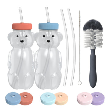 The 730 Project Honey Bear Straw Cup For Babies, 2-Pack Honey Bear Bottle With Travel Lid, Therapy Learning Honeybear Straw Cup,