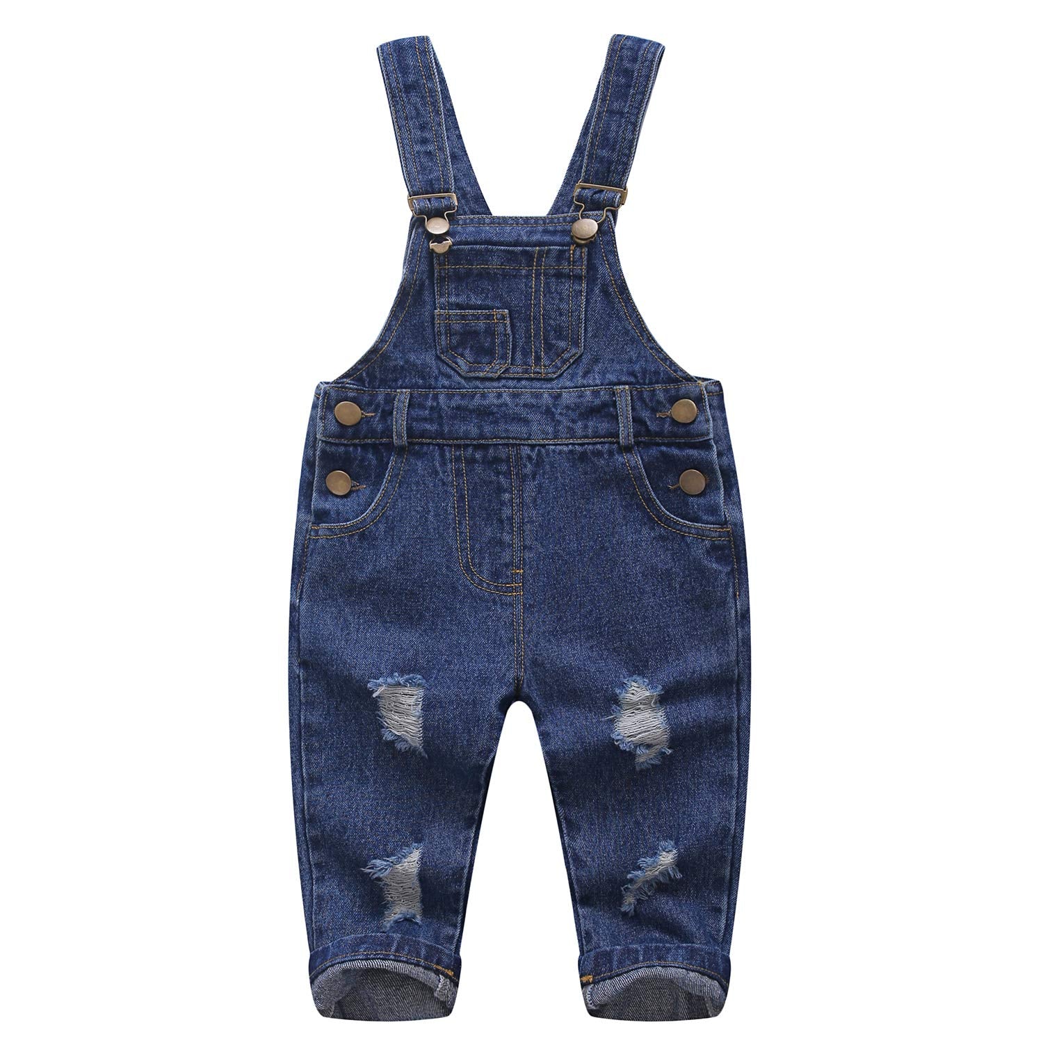 Kidscool Space Baby Boy Girl Jean Overalls,Toddler Ripped Denim Cute Workwear,Blue,6-12 Months