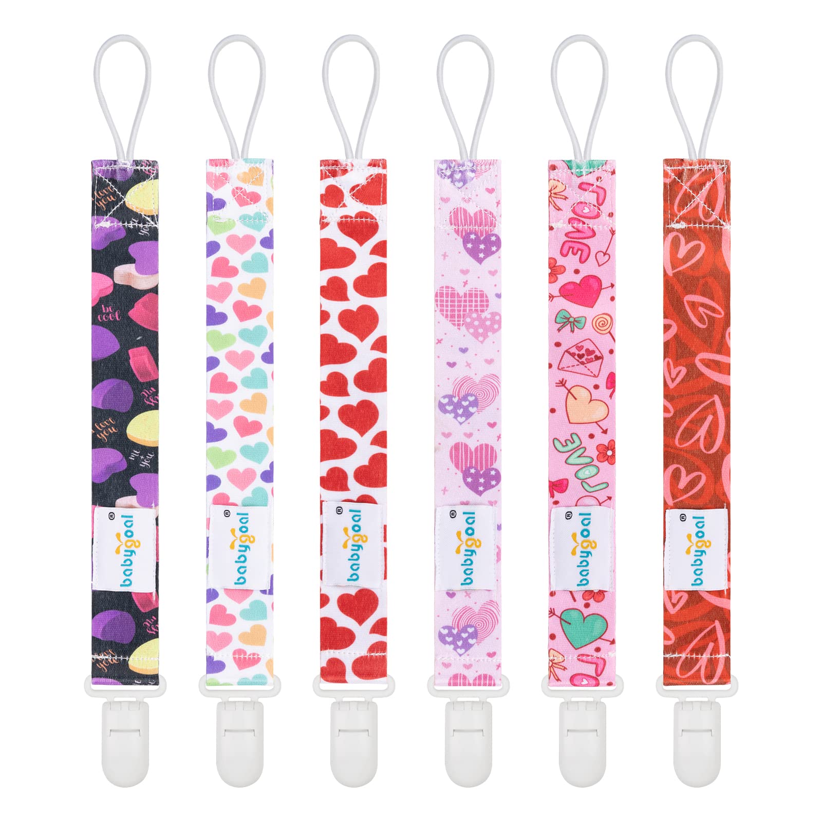 Babygoal Heart Pacifier Clips, 6 Pack Binky Paci Holder And Leash For Boys And Girls Fits For Most Pacifier, Binkie Styles & Bab