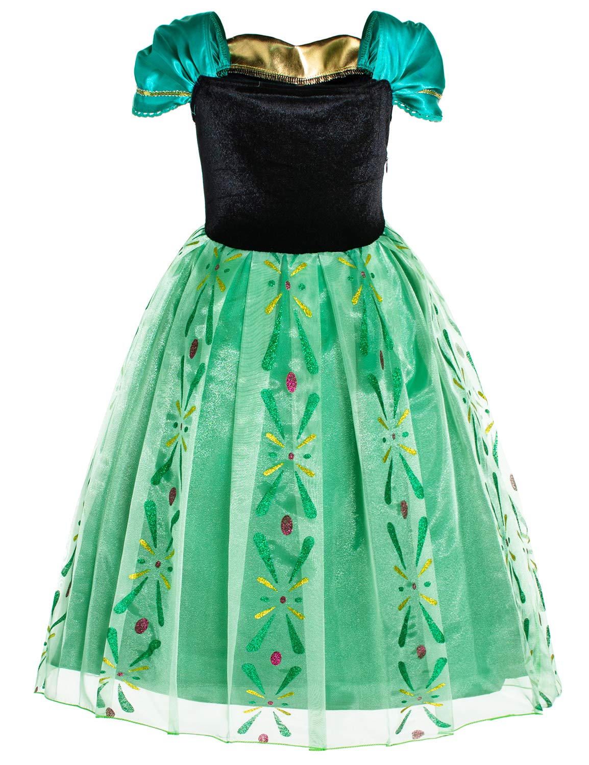 Party Chili Princess Costumes Birthday Party Fancy Dress Up For Little Girls With Wig,Crown,Mace,Gloves 5-6 Years (130)