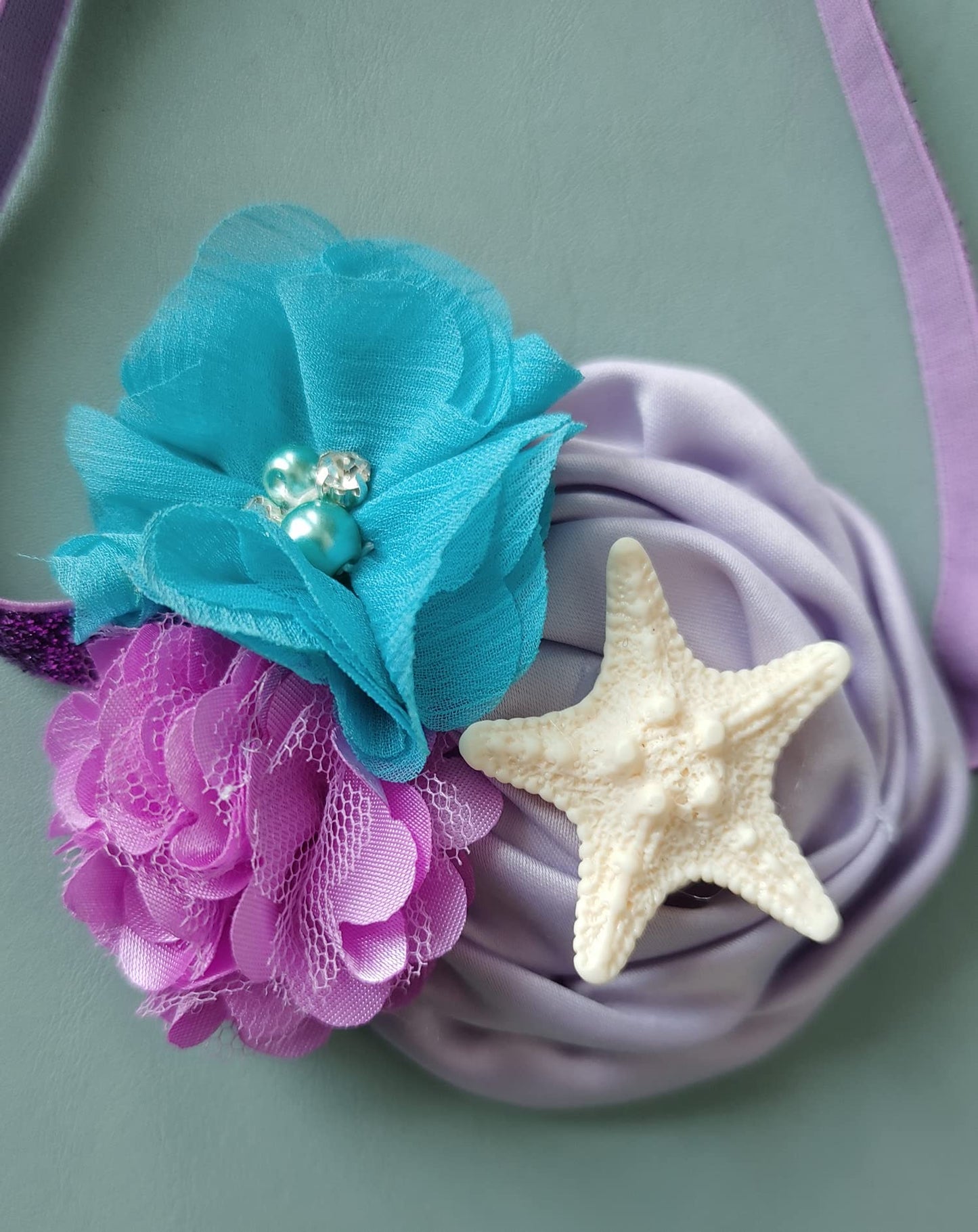 Justmydress Starfish Bow Headband Hair Clips Pin Hair Bow Band Baby Girls Mermaid Headband Jbc27 (-Purple Flower)