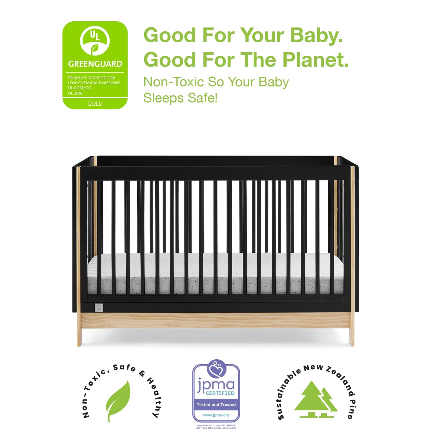 Gap Babygap Tate 4-In-1 Convertible Crib - Greenguard Gold Certified, Ebony/Natural