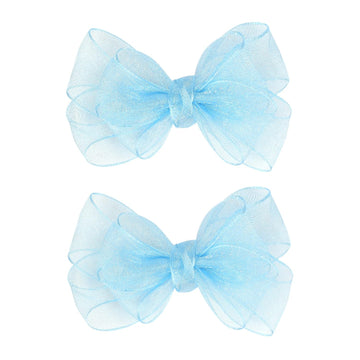 3.5-Inch Organza Hair Bows For Girls - Elegant Sheer Ribbon Alligator Clips For Toddlers, Kids, And Teens - Pack Of 2, Sky Blue