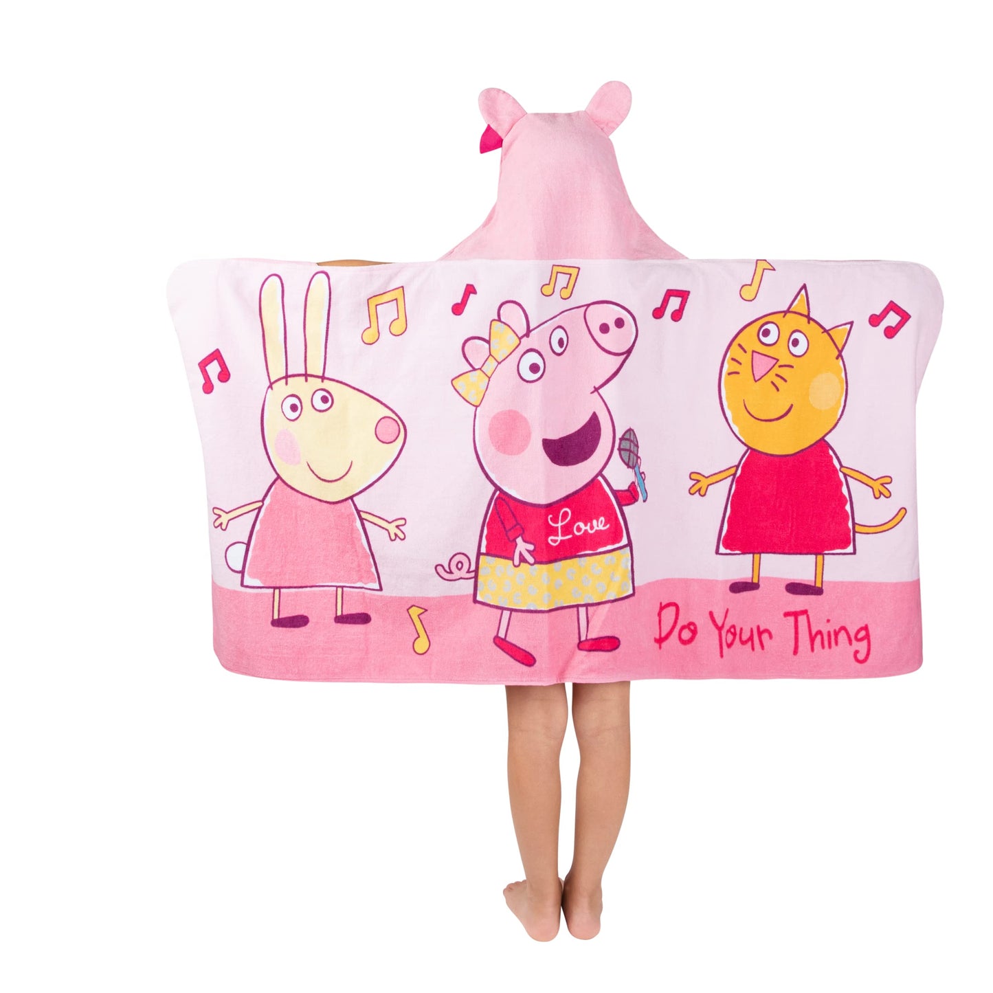 Franco Peppa Pig Kids Bath/Pool/Beach Soft Cotton Terry Hooded Towel Wrap, 24 In X 50 In, Large