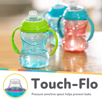 Nuby Clik-It Grip N' Sip Soft Spout No-Spill Training Sippy Cup With Handles - (3-Pack) 10 Oz - 4+ Months - Boy
