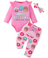 Fullfamous Baby Girl Clothes Gifts Outfits,Fall Winter Long Sleeve Romper And Pant Set Rose Red Donut 3-6 Months
