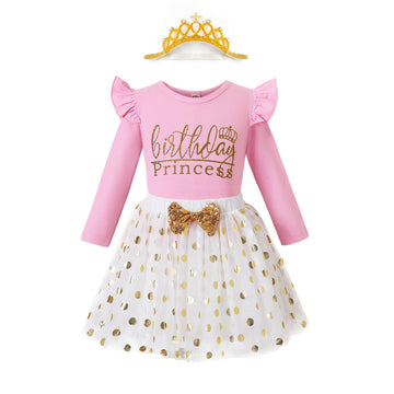 Lysmuch Kids Toddler Baby Girls Birthday Outfits Princess Vest Long Sleeve Shirt Mesh Bubble Tutu Skirt Set (A-Pink-Long, 6-7 Ye