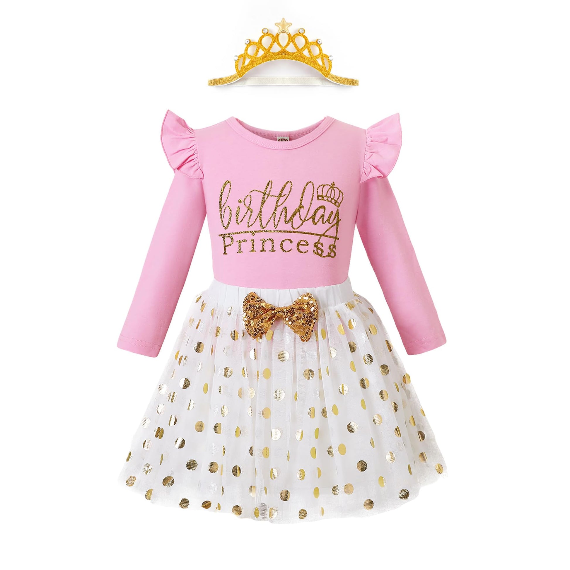 Lysmuch Kids Toddler Baby Girls Birthday Outfits Princess Vest Long Sleeve Shirt Mesh Bubble Tutu Skirt Set (A-Pink-Long, 12-18