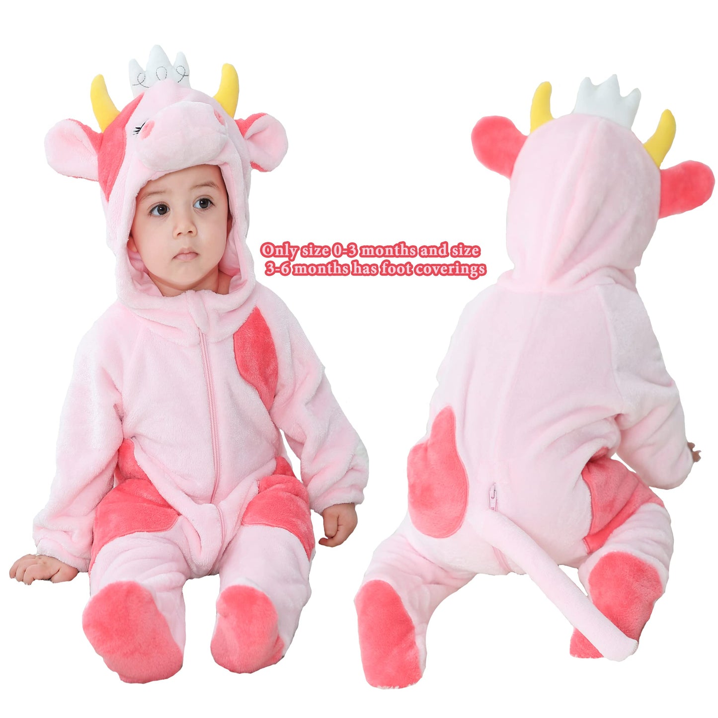 Tonwhar Unisex Baby Animal Halloween Costume Kid'S And Toddler'S Autumn Winter Outfits Jumpsuit (3-4 T,Pink Cow)