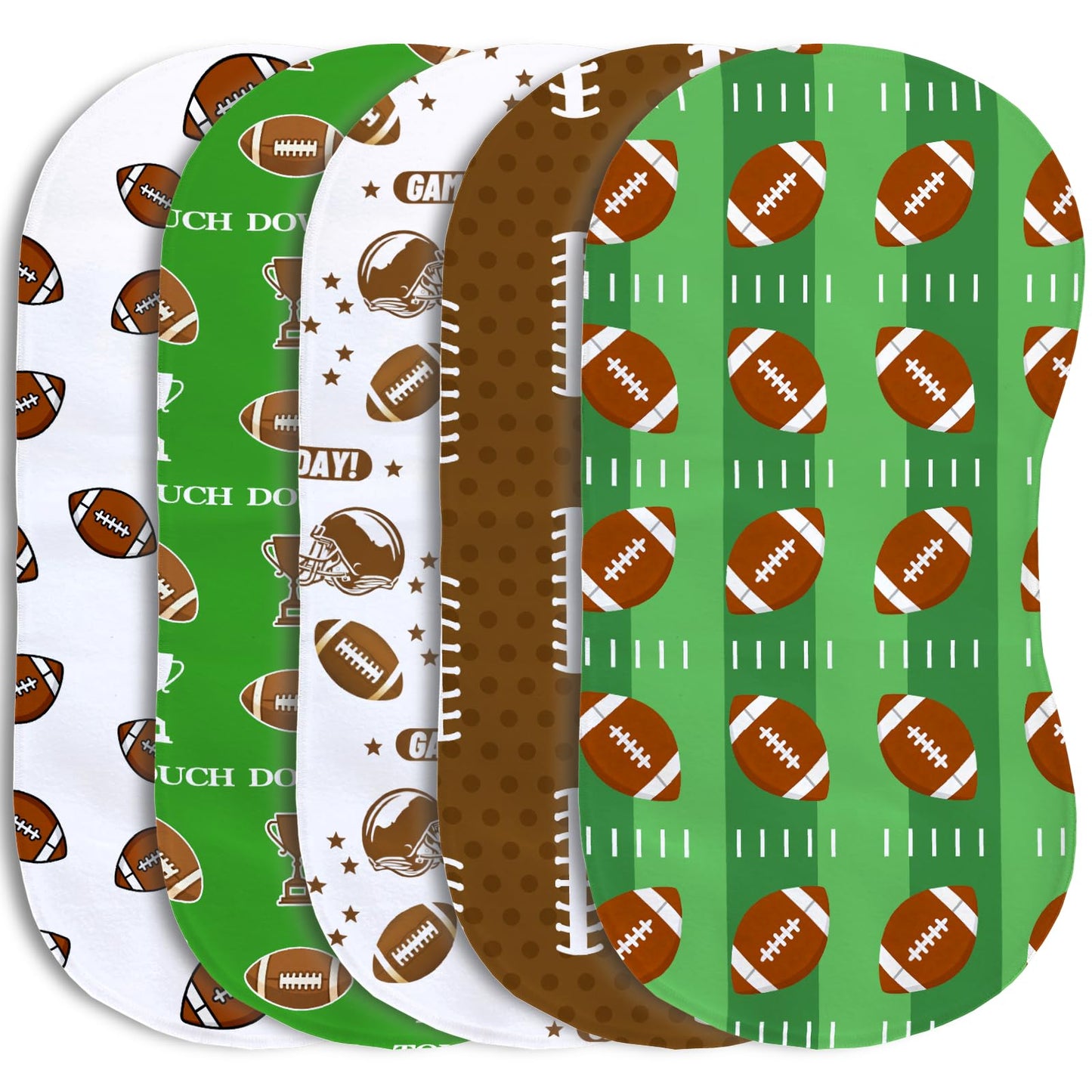 Spriggenix 5 Pack Football Sport Burp Cloths Baby Boys Girls with Football Pattern, Large Cotton Burp Rags for Newborns Gifts Nu