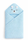 Hi mom Kids World Baby Hooded Bath Towel, Blue, Cotton Terry, Bear Design with Embroidered Face and Pompom Ears (Blue, 80X80)