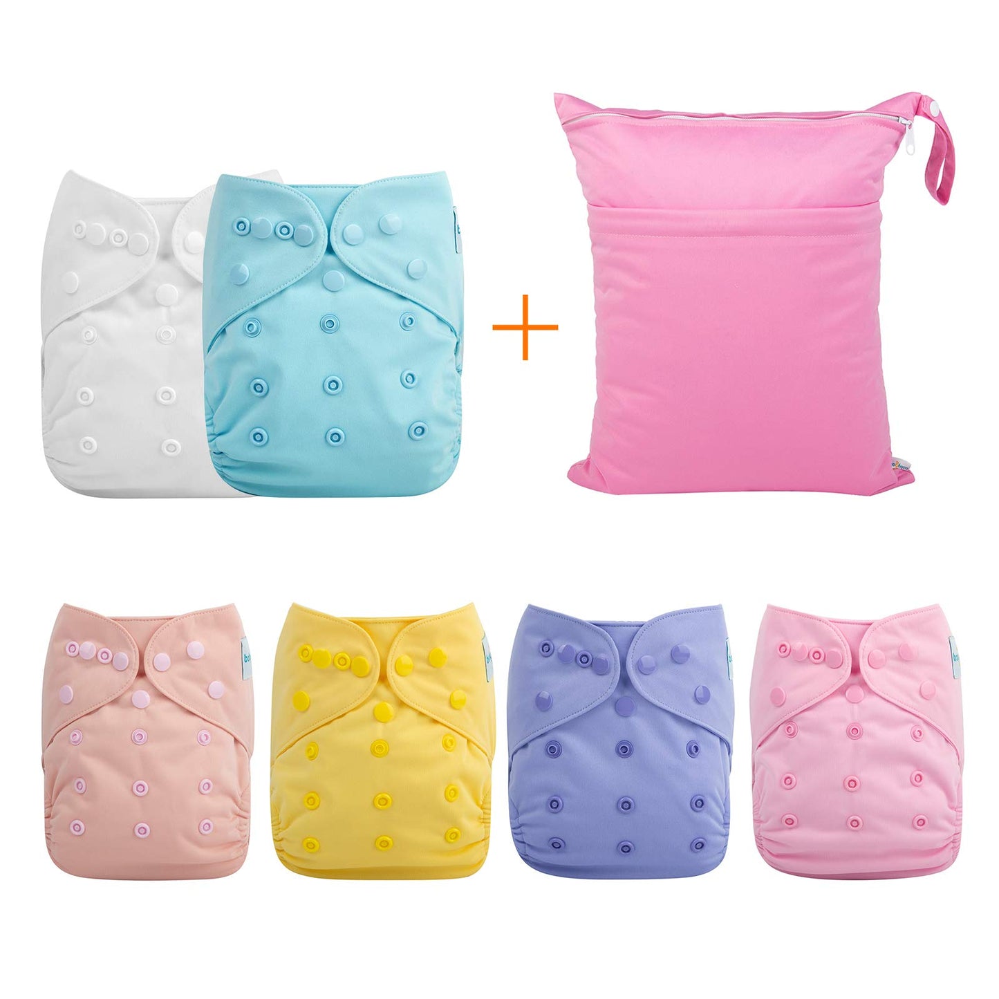 babygoal Cloth Diaper Covers 6 Pack with Wet Bag for Fitted Diapers and Prefolds with Double Gussets, Adjustable and Reusable fo