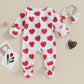 Yingisfitm Baby Girl Valentines Day Outfit Love Ruffle Waffle Footie Romper Jumpsuit My First Valentines Day Onesie Clothes (Hea