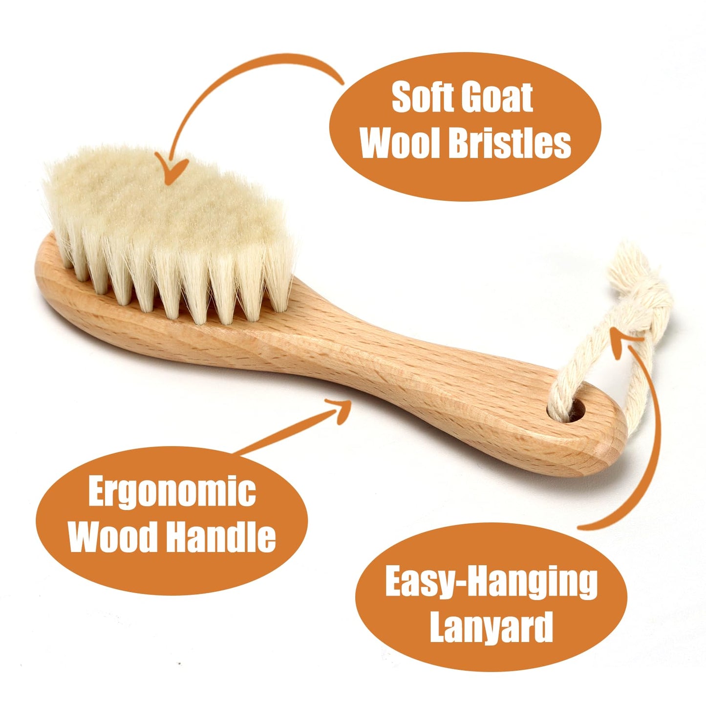 Wooden Baby Hair Brush And Comb Set, 3Pcs Natural Soft Goat Bristles Brush Cradle Cap Comb Baby Shower Scrubber Perfect Scalp Gr