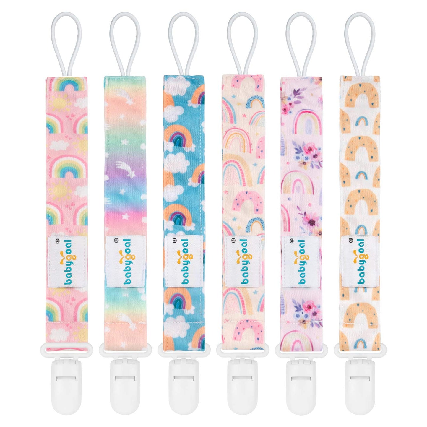 Babygoal Rainbow Pacifier Clips, 6 Pack Binky Paci Holder And Leash For Boys And Girls Fits For Most Pacifier, Binkie Styles & B