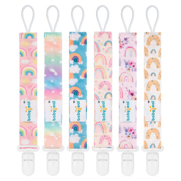 Babygoal Rainbow Pacifier Clips, 6 Pack Binky Paci Holder And Leash For Boys And Girls Fits For Most Pacifier, Binkie Styles & B