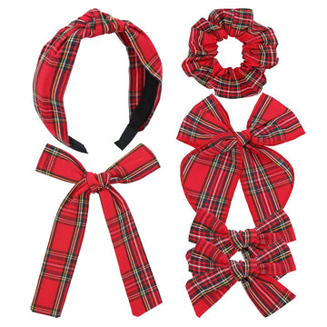 Sugarmelon Set of 6 Tartan Bow Hair Clips for Baby Girl and Mom Women Plaid Headbands Scrunchies Scottish Tartan Hair Bows for S