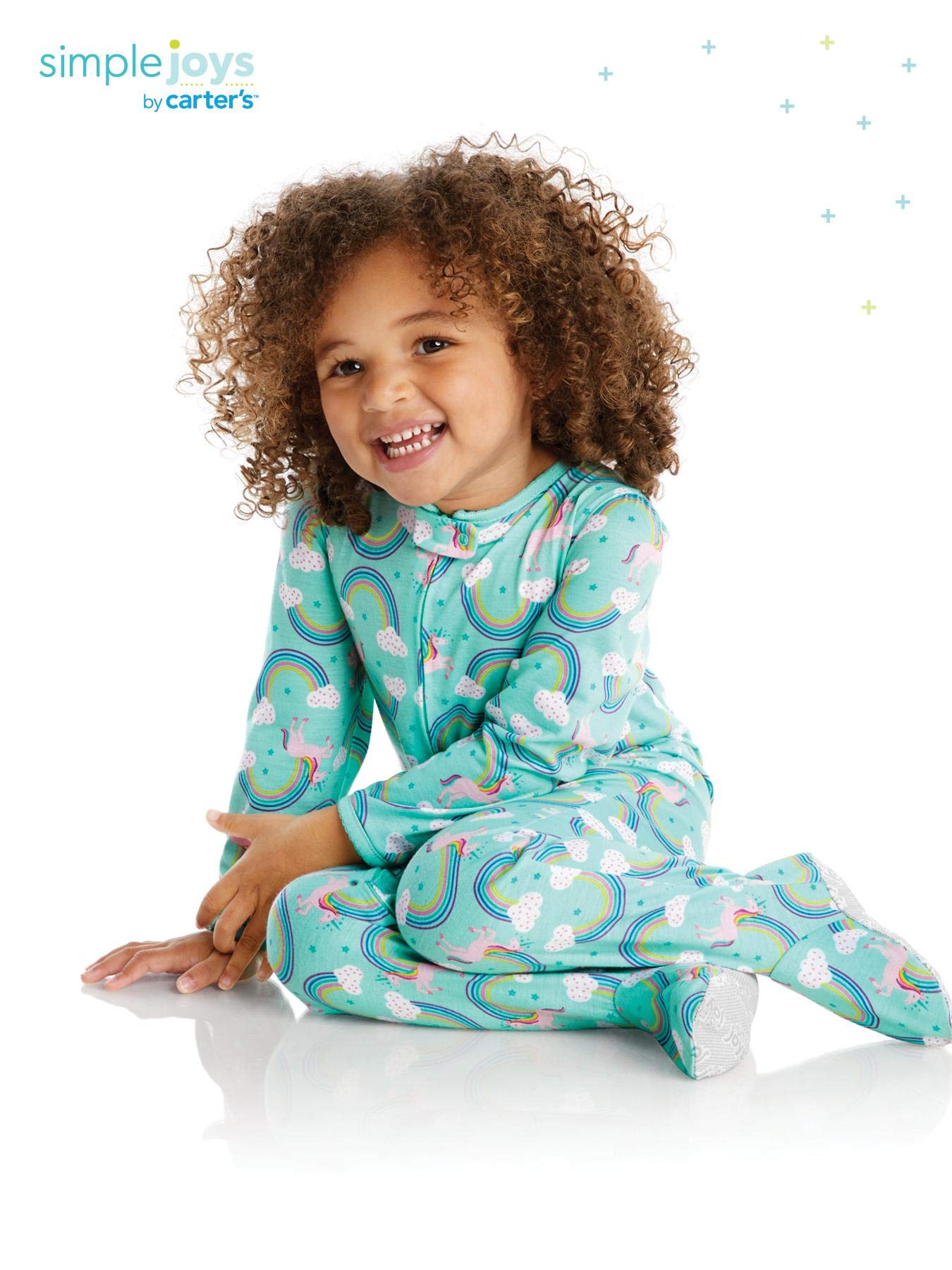 Simple Joys by Carters Baby Girls 3-Pack Loose Fit Flame Resistant Polyester Footed Pajamas Sleepwear, giraffe/rainbow/floral,