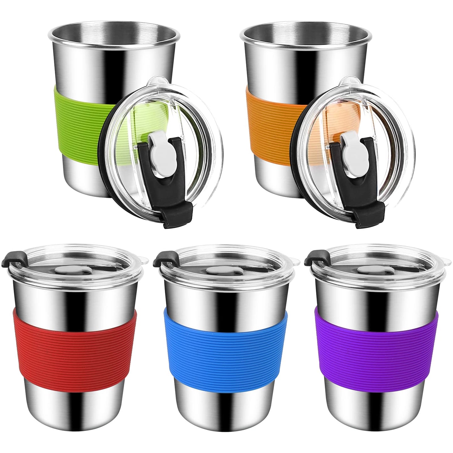 Shineme 8Oz Kids Cups Spill Proof, 5Pack Stainless Steel Sippy Cups With Lids And Silicone Sleeves, Reusable Toddler Cups For Ho
