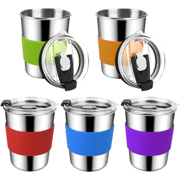 Shineme 8Oz Kids Cups Spill Proof, 5Pack Stainless Steel Sippy Cups With Lids And Silicone Sleeves, Reusable Toddler Cups For Ho