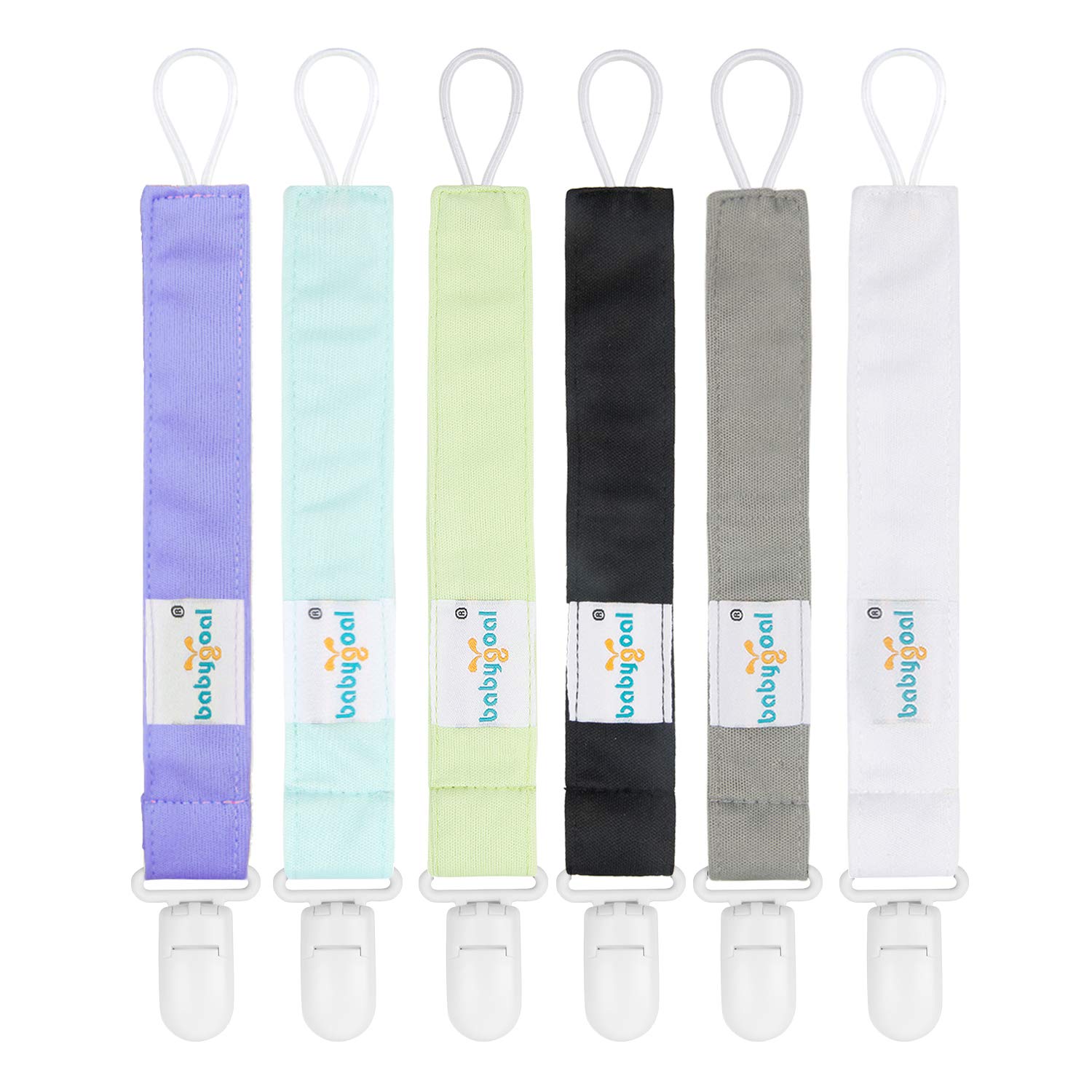 Babygoal Solid Color Pacifier Clips, 6 Pack Binky Paci Holder Clips And Leash For Boys And Girls Fits For Most Pacifier, Binkie