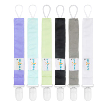 Babygoal Solid Color Pacifier Clips, 6 Pack Binky Paci Holder Clips And Leash For Boys And Girls Fits For Most Pacifier, Binkie