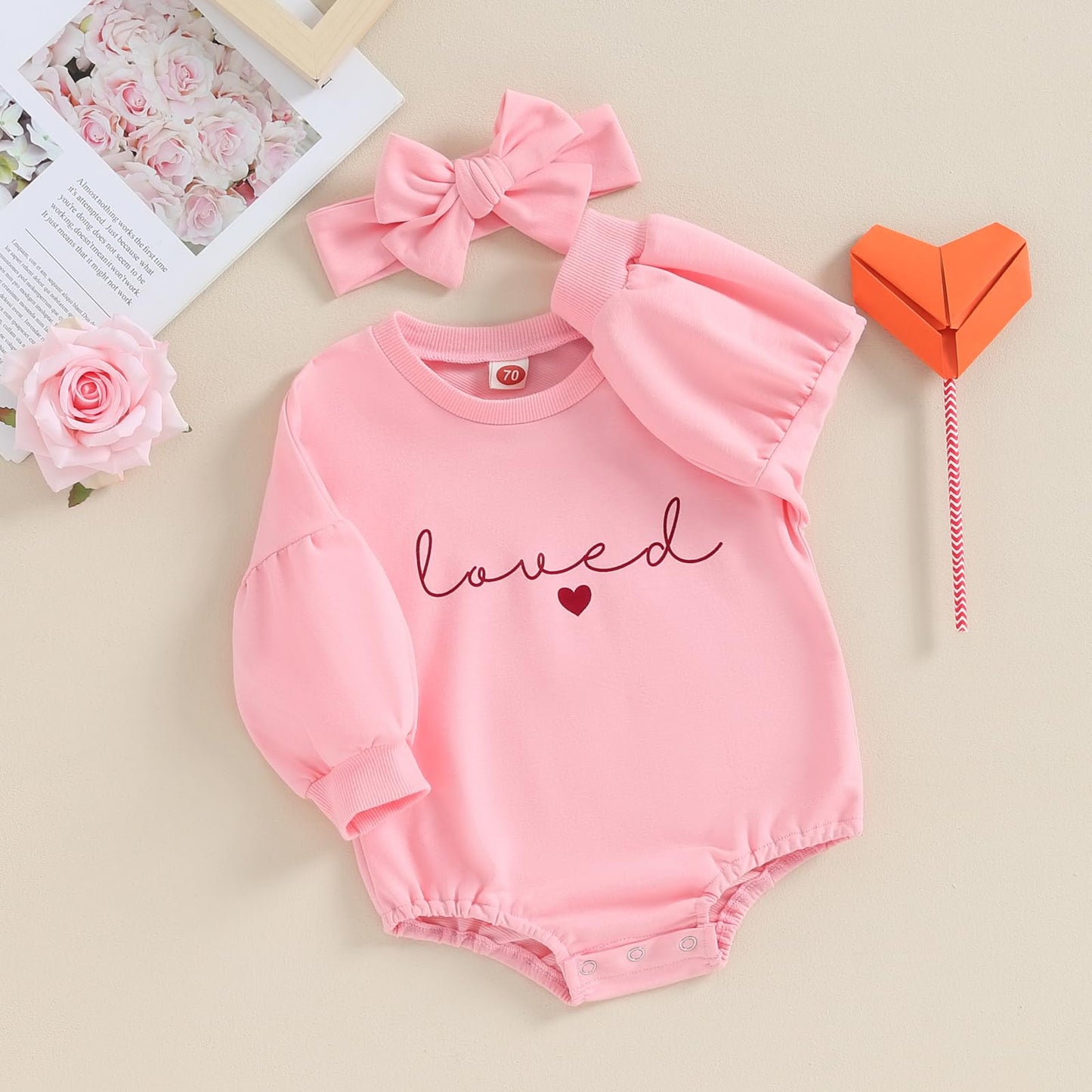 Yingisfitm Newborn Baby Girl Valentines Day Clothes Long Sleeve Onesie Bubble Romper Fall Winter Cute Outfits (Puff Sleeve Pink,