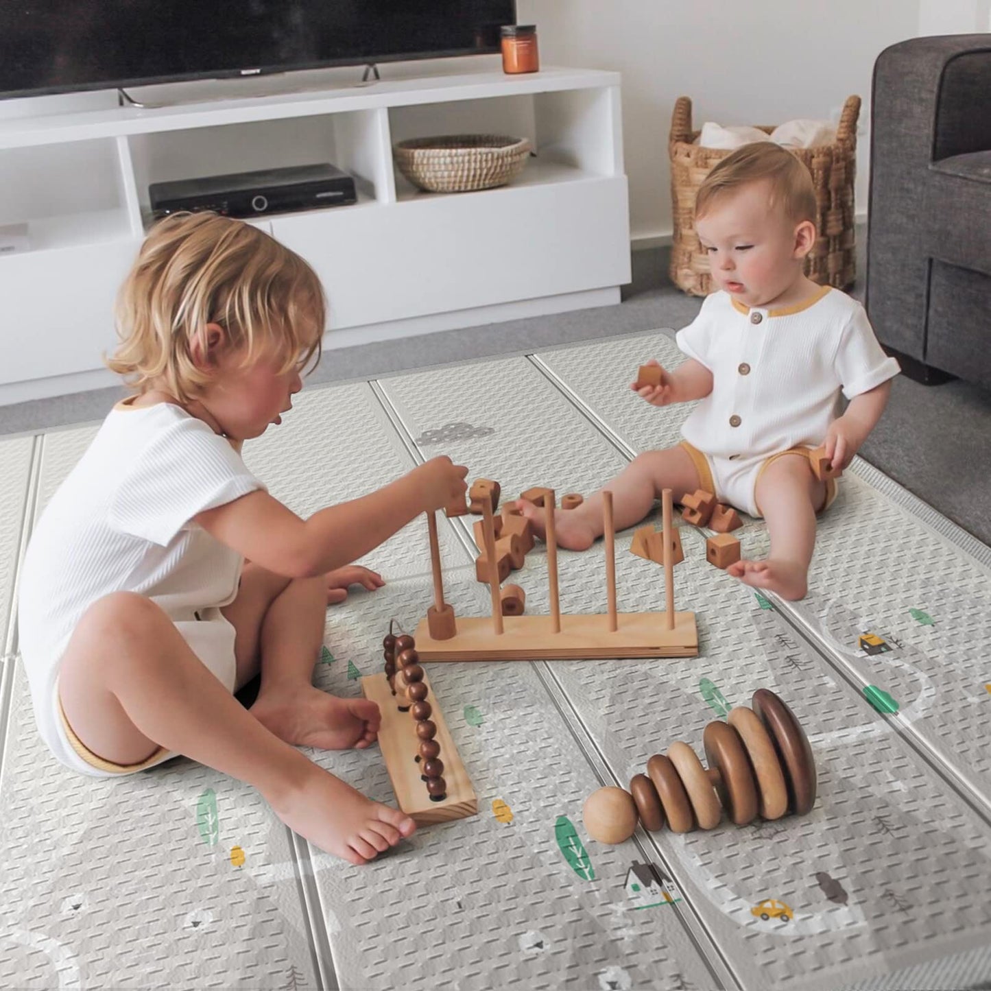 Zeebaba Baby Play Mat, 59'X59' Foldable & Reversable Large Baby Mat, 0.4' Thick Waterproof Foam Play Mat, Baby Activity Tummy