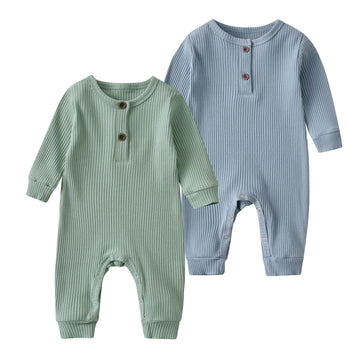 Baby Boy Girl 2 Pack Solid Romper Short/Long Sleeve One Piece Jumpsuits Clothes Sets (Blue & Light Green, 3-6 Months)