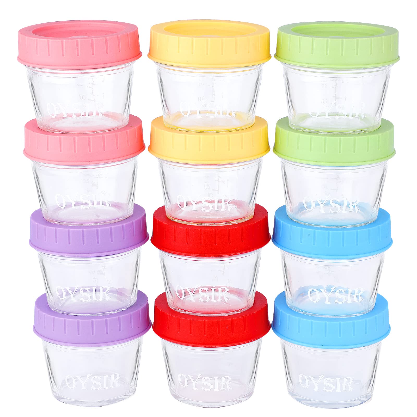OYSIR Glass Baby Food Storage Containers,12 Pcs,4 oz Baby Jars with Lids, Reusable Small Glass Baby Food Containers for Infant &