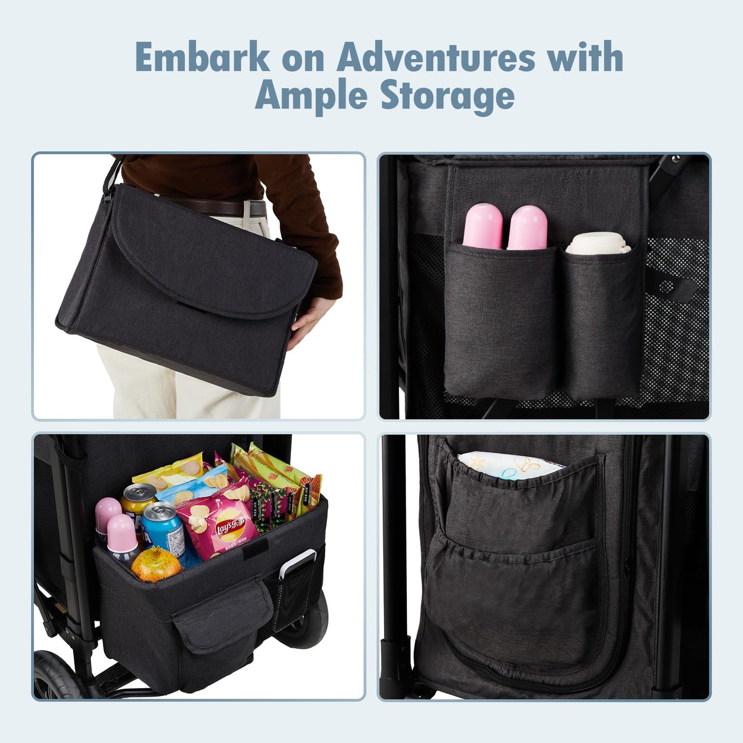 Ztdm Wagon Stroller For 2 Kids, High Seat & 5 Point Harness, Foldable All-Terrain Wagon For Toddler With Canopy, Parent Organize