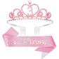 CIEHER 3rd Birthday Decorations for Girls - 3rd Birthday Crown and Sash with Pearl Pin Set - Pink