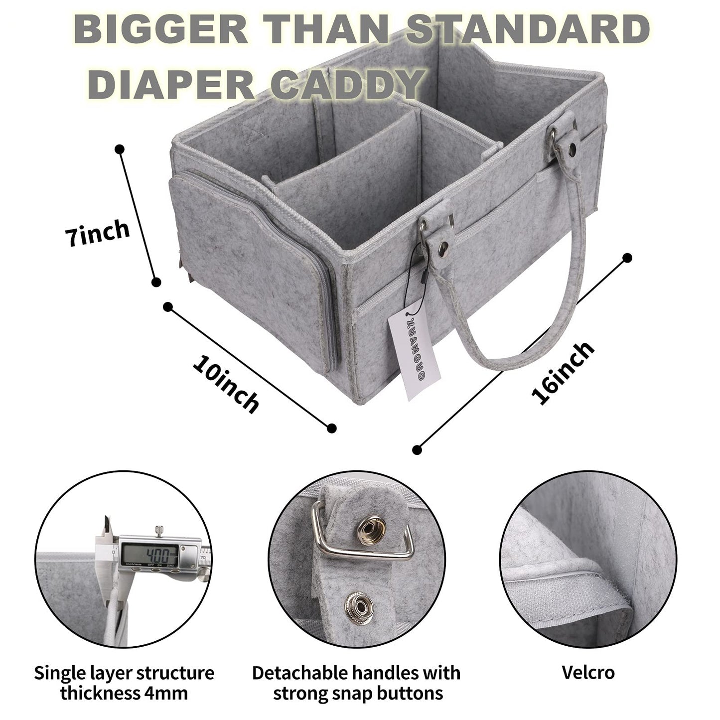 Xuanguo Baby Diaper Caddy Organizer With Handle Gender Neutral Baby Stuff Large Nursery Storage Bin Basket Portable Tote Bag Car