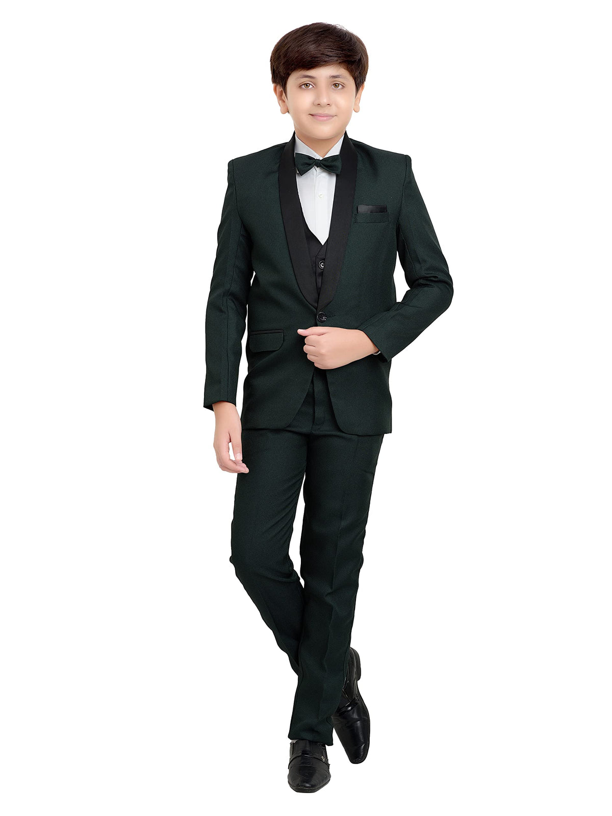 Jeetethnics Boys Green Coat Suit Set With Waistcoat Shirt And Trousers (9082Cq)