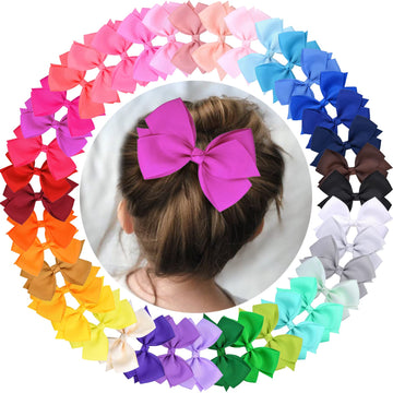 Willingtee 40 Colors Hair Bows For Fine Hair Big 5 Inch Grosgrain Ribbon Hair Bow Alligator Clips For Baby Girls Infants Toddler