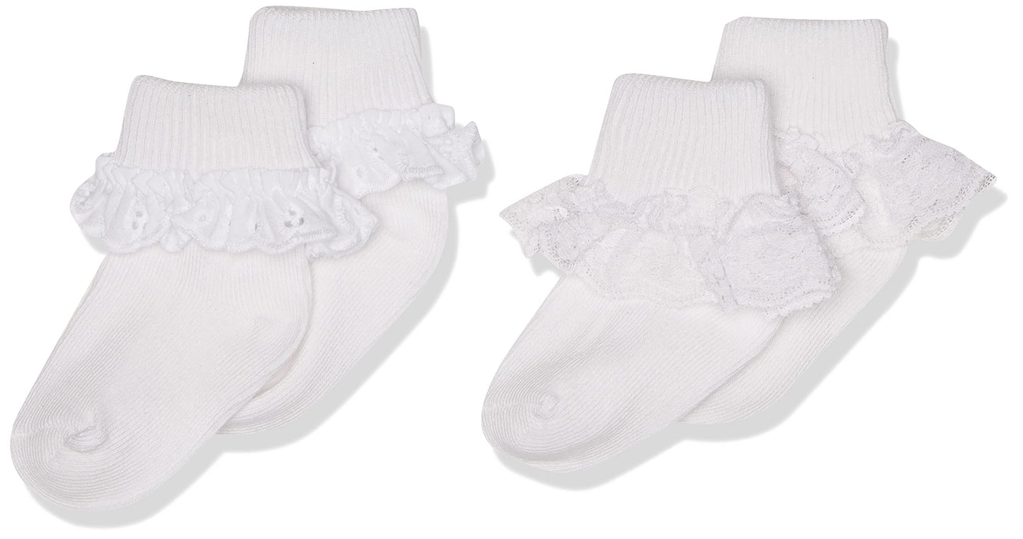 Jefferies Socks 2 Pack Eyelet Lace Trim And Lace Trim Sock - White/White, 3-12 Months