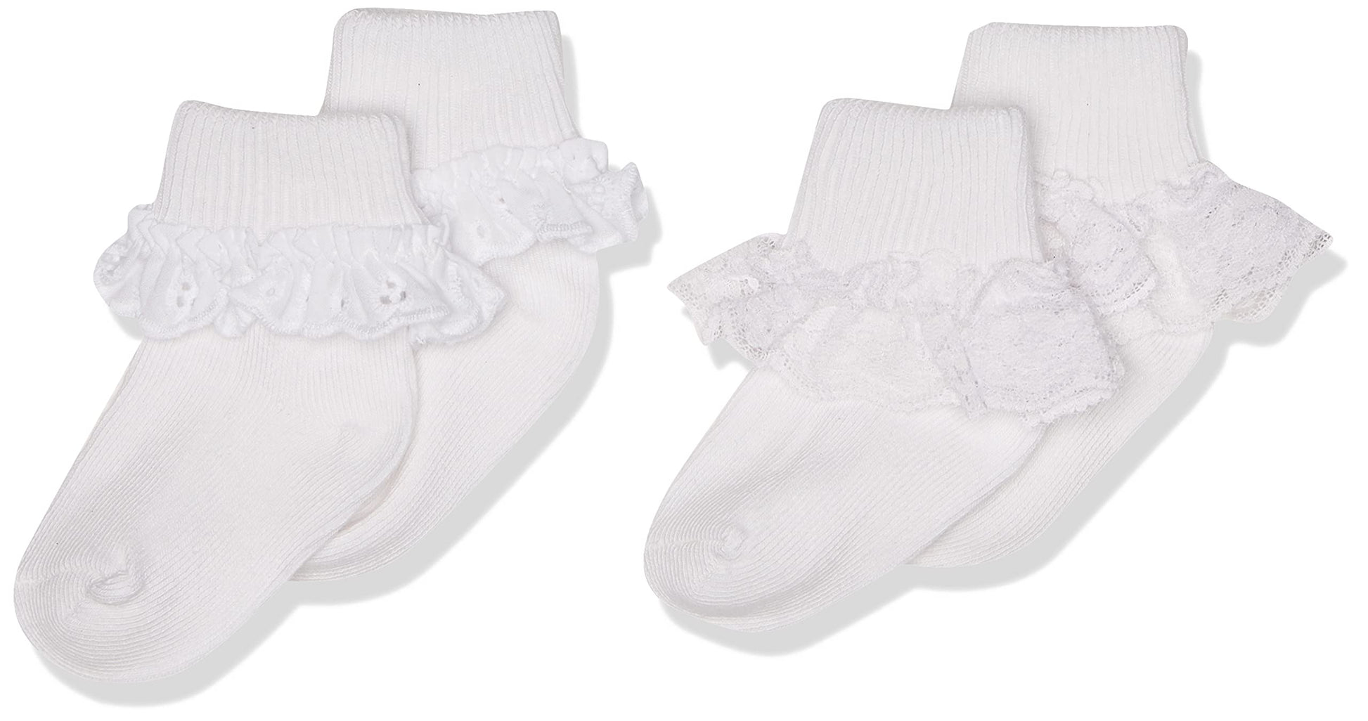 Jefferies Socks 2 Pack Eyelet Lace Trim And Lace Trim Sock - White/White, 3-12 Months