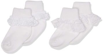 Jefferies Socks 2 Pack Eyelet Lace Trim And Lace Trim Sock - White/White, 3-12 Months