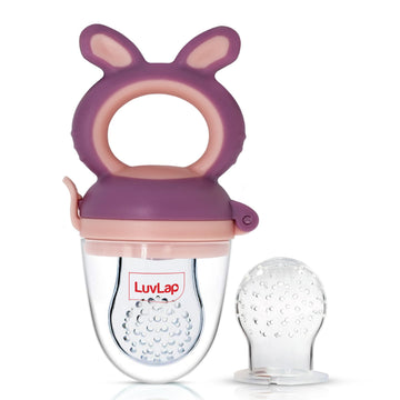 Luvlap Silicone Food/Fruit Nibbler With Extra Mesh, Soft Pacifier/Feeder, Teether For Baby, Infant, Bunny Violet & Pink