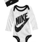 Nike Logo Long Sleeve 3 Piece Infant Set (0-6 Months, White)