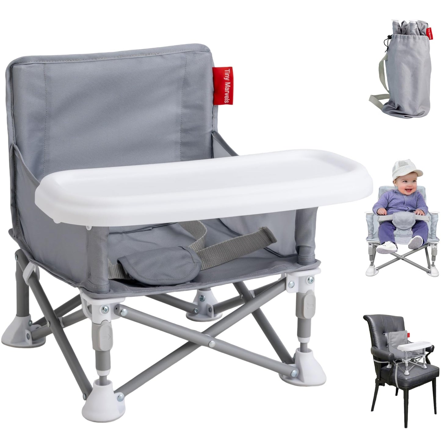 Tiny Marvels Portable 3-in-1 Baby Chair - Cozy Toddler Chair, Baby Seat with Tray, Booster Seat - Compact, Foldable, Safe with C