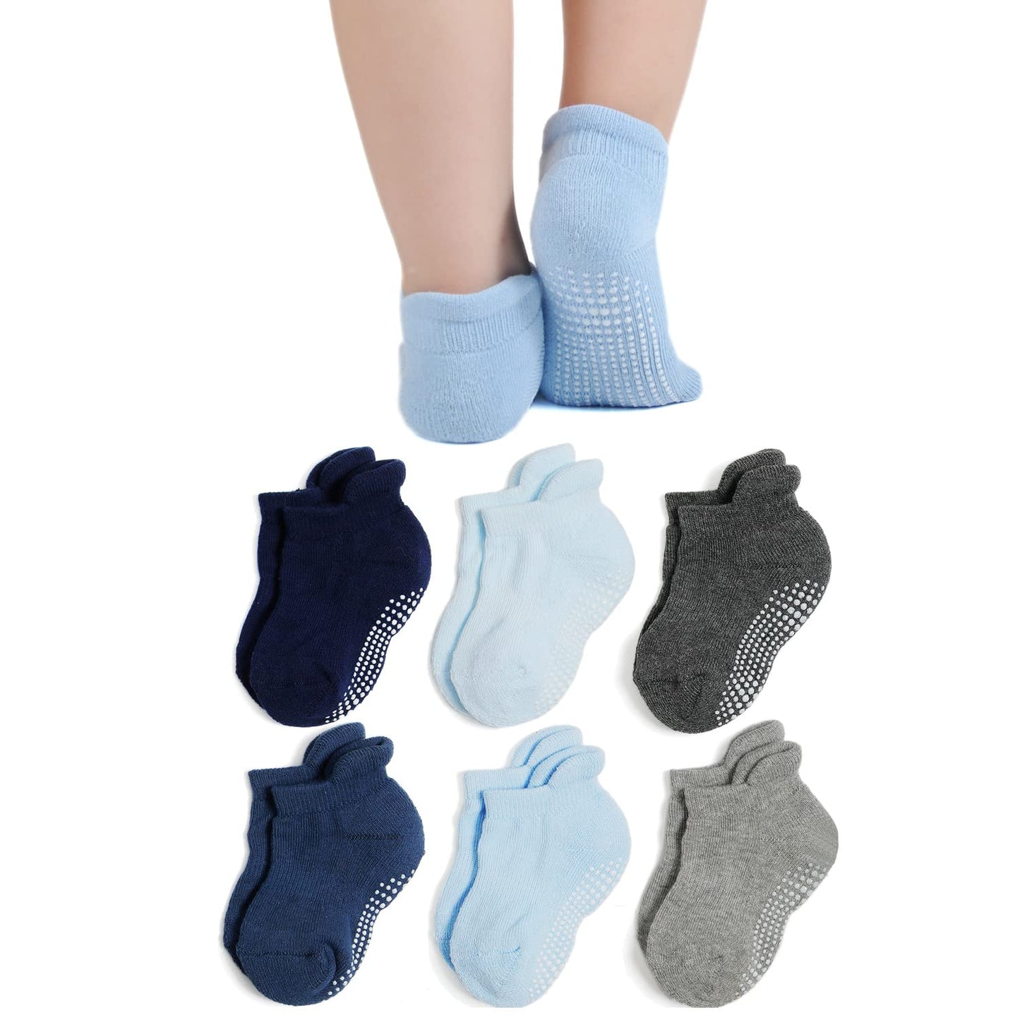 Epeius Baby Socks Infant Boy Non-Slip Socks Thick Cotton Ankle Socks With Grips Kids Boys Girls Cozy Cushion Low Cut Socks 6 Pai
