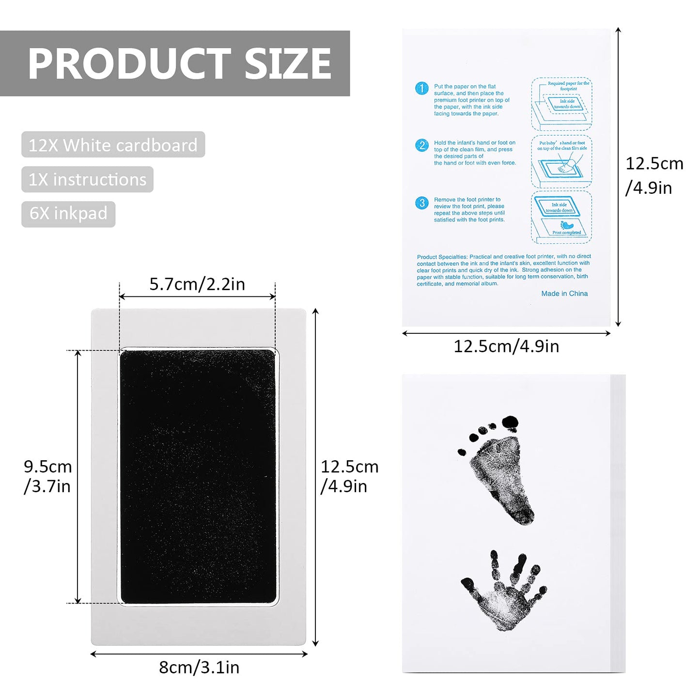 Outus Baby Inkless Handprint And Footprint Kit 6 Safe Hand And Foot Ink Pad Clean Touch Paw Print Stamp And 12 Card For Newborn