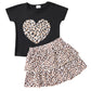 Akyzic Girls Summer Outfit Two Piece Clothing Set Heart Print Shirt Cheetah Print Layered Back To School Skirt Sets 6 Years